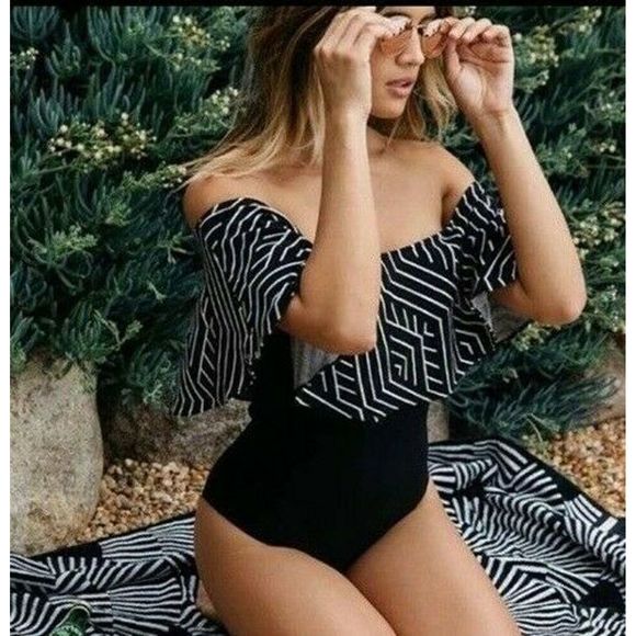 WILA Other - WILA Small Swimsuit Black White Off-Shoulder